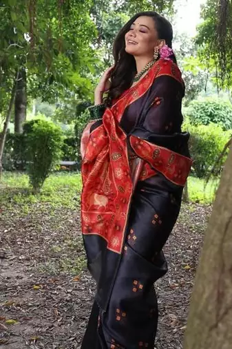 Black color  silk blend peacock printed saree