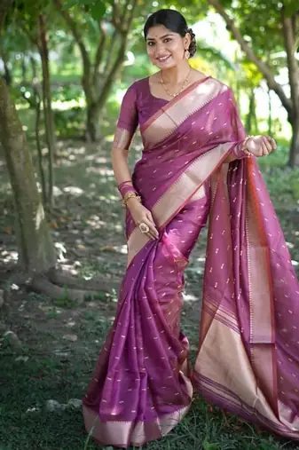 Purple color kalyani silk blend zari weaving butti & border saree