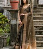 Coffee color kalyani silk blend zari weaving butti & border saree