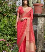 Gajri pink color kalyani silk blend zari weaving butti & border saree