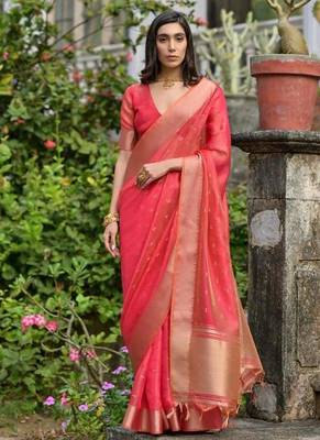 Gajri pink color kalyani silk blend zari weaving butti & border saree 2