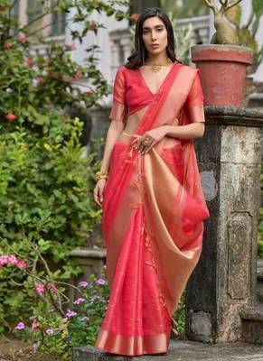 Gajri pink color kalyani silk blend zari weaving butti & border saree 4