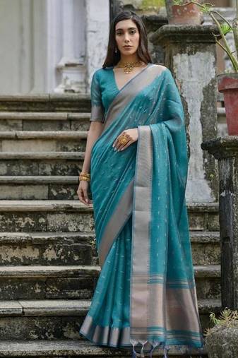 Green color kalyani silk zari weaving butti & border saree
