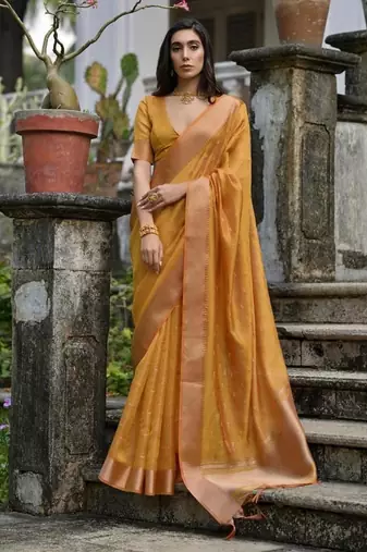Musturd color kalyani silk zari weaving butti & border saree