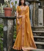 Musturd color kalyani silk blend zari weaving butti & border saree