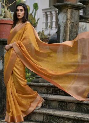 Musturd color kalyani silk blend zari weaving butti & border saree 2
