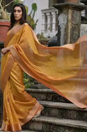Musturd color kalyani silk blend zari weaving butti & border saree