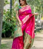 Pink banarasi katan silk blend zari weaving pattu saree
