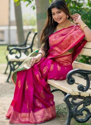 Pink banarasi katan silk blend zari weaving pattu saree 2