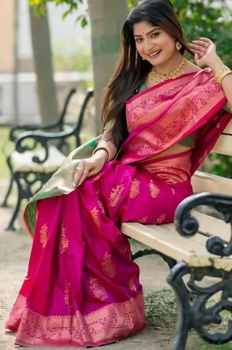 Pink color banarasi katan silk blend zari weaving pattu saree