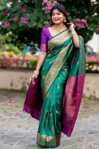 Green color banarasi katan silk zari weaving pattu saree