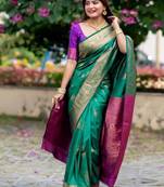 Green color banarasi katan silk blend zari weaving pattu saree