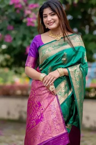 Green color banarasi katan silk blend zari weaving pattu saree