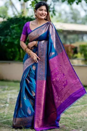 Aqua color banarasi katan silk zari weaving pattu saree