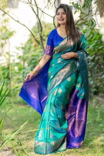 Green color banarasi katan silk zari weaving pattu saree