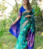 Green color banarasi katan silk blend zari weaving pattu saree