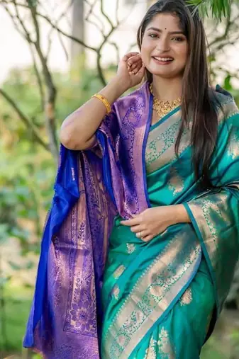 Green color banarasi katan silk blend zari weaving pattu saree