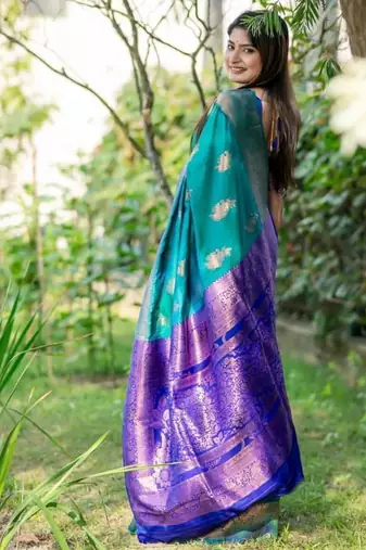 Green color banarasi katan silk blend zari weaving pattu saree