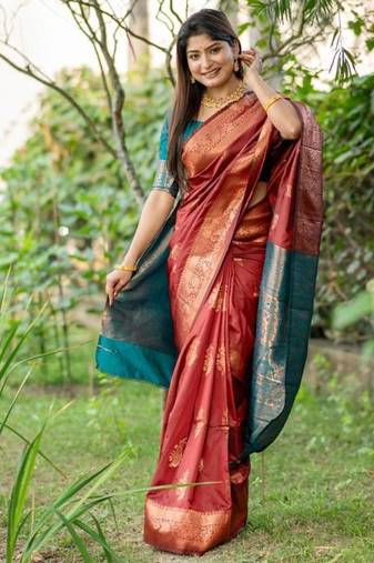 Maroon color banarasi katan silk zari weaving pattu saree