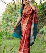 Maroon color banarasi katan silk blend zari weaving pattu saree