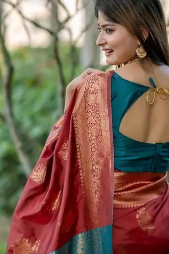 Maroon color banarasi katan silk blend zari weaving pattu saree