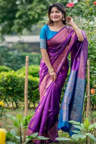 Purple color banarasi katan silk zari weaving pattu saree