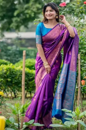 Purple color banarasi katan silk zari weaving pattu saree
