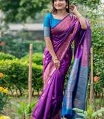 Purple color banarasi katan silk blend zari weaving pattu saree