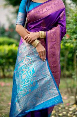 Purple color banarasi katan silk blend zari weaving pattu saree 2