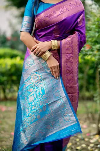 Purple color banarasi katan silk blend zari weaving pattu saree