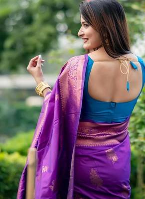 Purple color banarasi katan silk blend zari weaving pattu saree 3