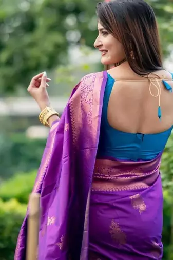 Purple color banarasi katan silk blend zari weaving pattu saree