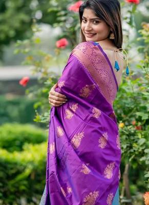 Purple color banarasi katan silk blend zari weaving pattu saree 4