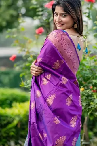Purple color banarasi katan silk blend zari weaving pattu saree