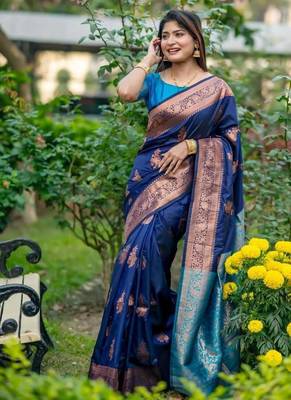 Morpeach color banarasi katan silk blend zari weaving pattu saree 1