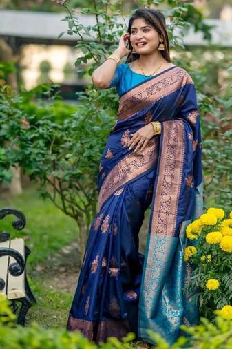 Morpeach color banarasi katan silk zari weaving pattu saree