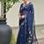 Navy blue color linen jute silk zari weaves saree with blouse