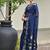 Navy blue color linen jute silk zari weaves saree with blouse