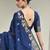 Navy blue color linen jute silk zari weaves saree with blouse