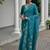 Sea green color linen jute silk zari weaves saree with blouse