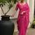 Pink color linen jute silk blend zari weaves saree with blouse