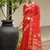 Red color linen jute silk zari weaves saree with blouse