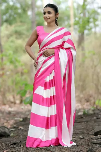 Pink original japan devsena satin saree japan satin digital print blouse
