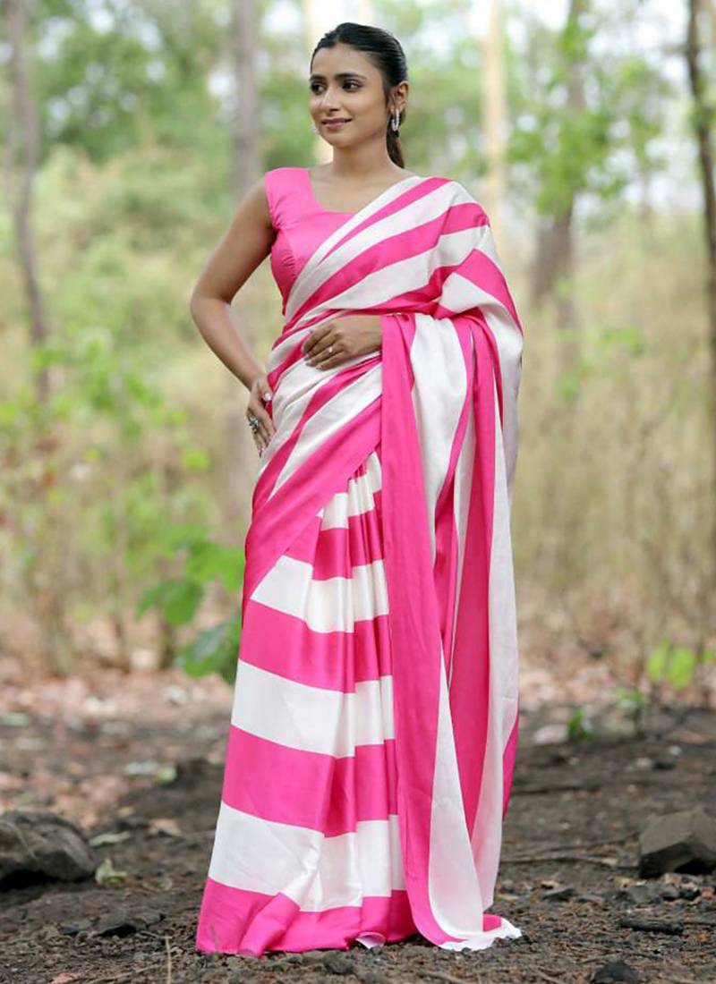 Pink original japan devsena satin saree japan satin digital print blouse