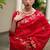 Red color linen jute silk zari weaves saree with blouse