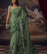 Olive green original japan devsena satin saree japan satin digital print blouse