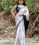 Silver original japan devsena satin saree japan satin digital print blouse
