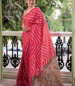 Gajri pink color tussar silk blend lehariya printed zari border saree