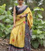 Mustard original japan devsena satin saree japan satin digital print blouse