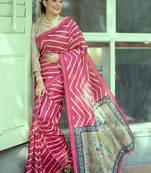 Pink color tussar silk lehariya printed zari border saree